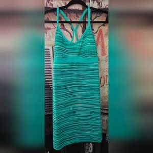 Athleta Teal and Mint Striped Racerback Tank Swim Dress With Padded Cup Inserts